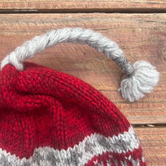Everest Designs Wool Beanie Ear Flap Red Fair Isle Hand Knit Nepal Tassel Hat - Picture 4 of 13